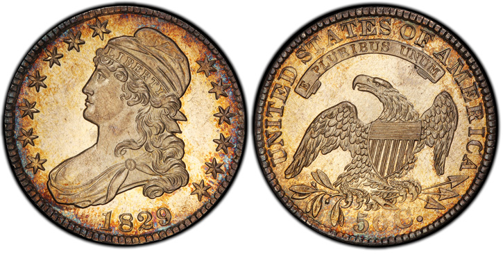 1829/7 Capped Bust Half Dollar. O-101. MS-65+ (PCGS).